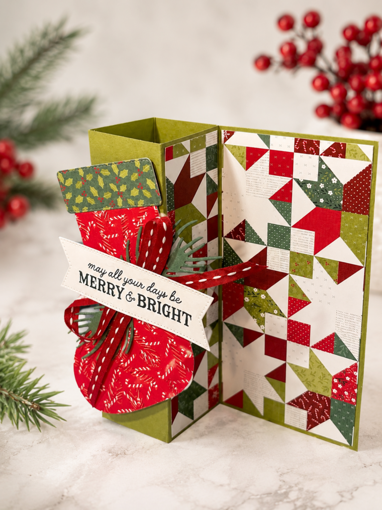Square Column Fun Fold Christmas card standing in the displayed position
