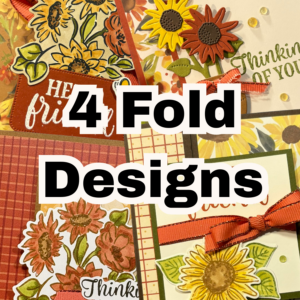 Sunflower Fields fun fold card collage – 4 fold designs tutorial featuring Z-fold, accordion, gatefold, and offset panel cards with sunflower stamps
