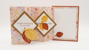 Accordion fun fold fall card featuring layered diamond panels and fall leaf embellishments