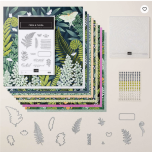 Moonlit Flora Suite Card Tutorial Collection featuring the Fern & Flora stamp set, coordinating designer paper, dies, embossing folder, and embellishments.