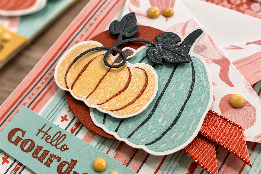 DIY birthday cards with a simple layered pumpkin focal point in coordinating fall colors.