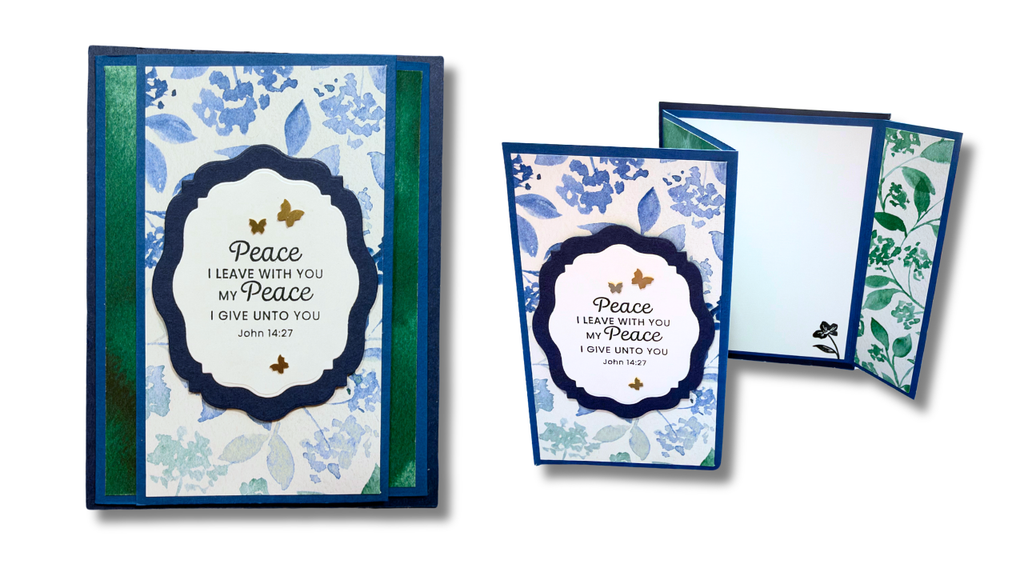Four panel fun fold to use up your paper stash with blue and green patterned paper