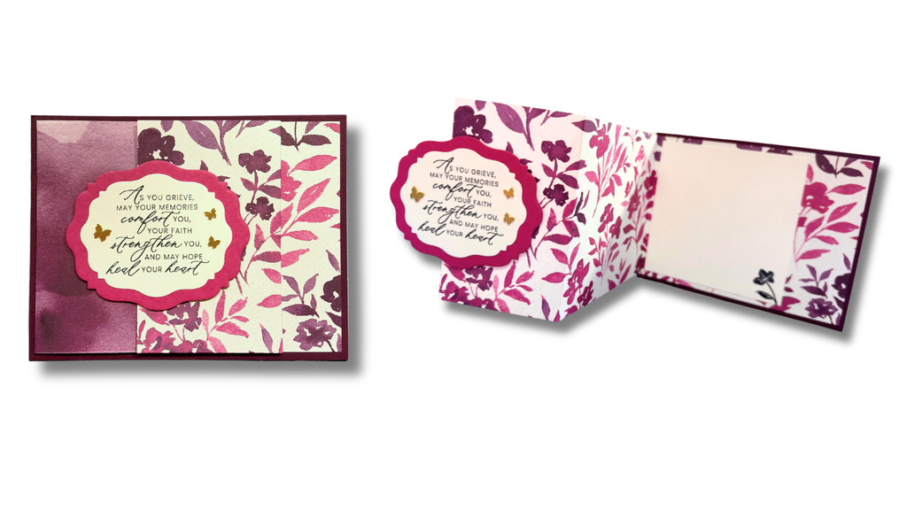 Landscape fun fold card using purple floral Designer Series Paper
